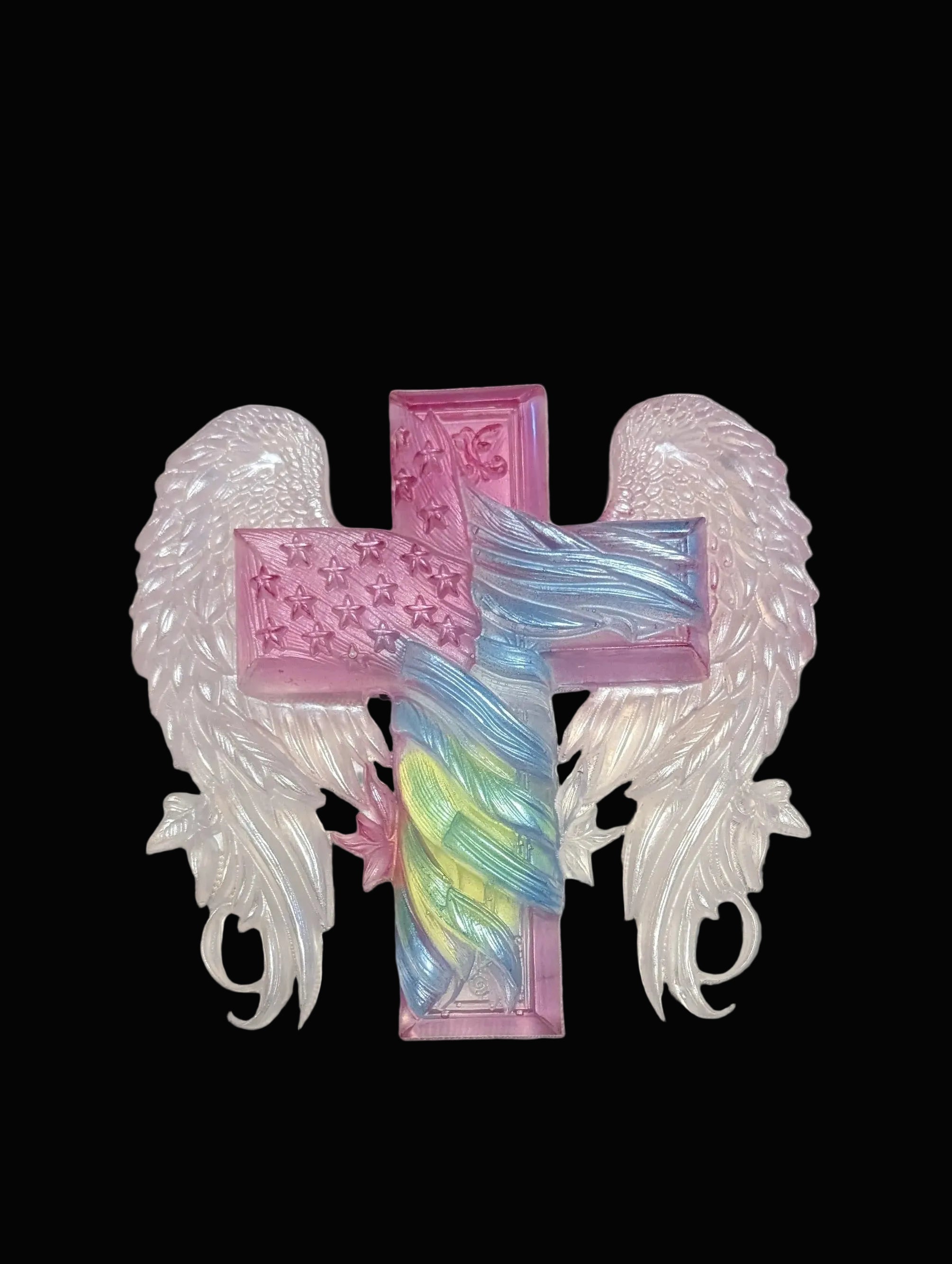 Translucent Angel Wing Cross w/Flag overlay