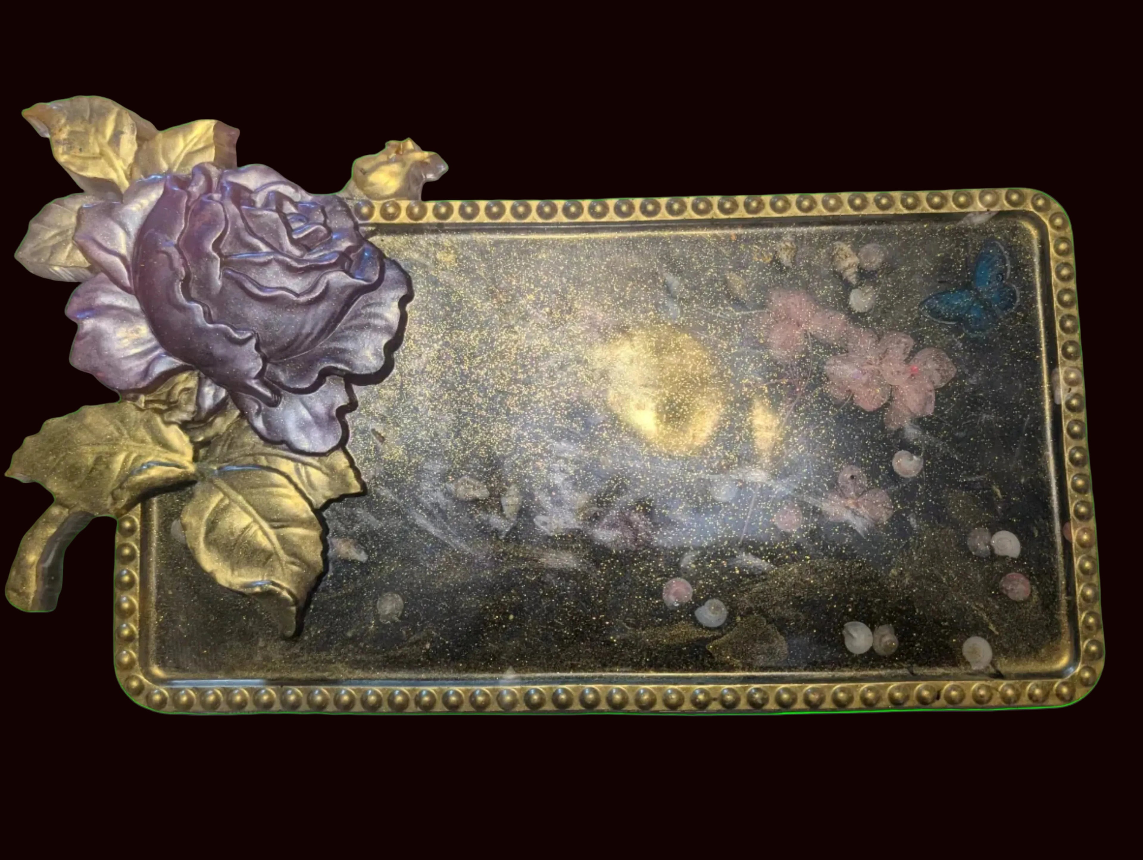 Handcrafted Gold & Purple Rose Serving Tray
