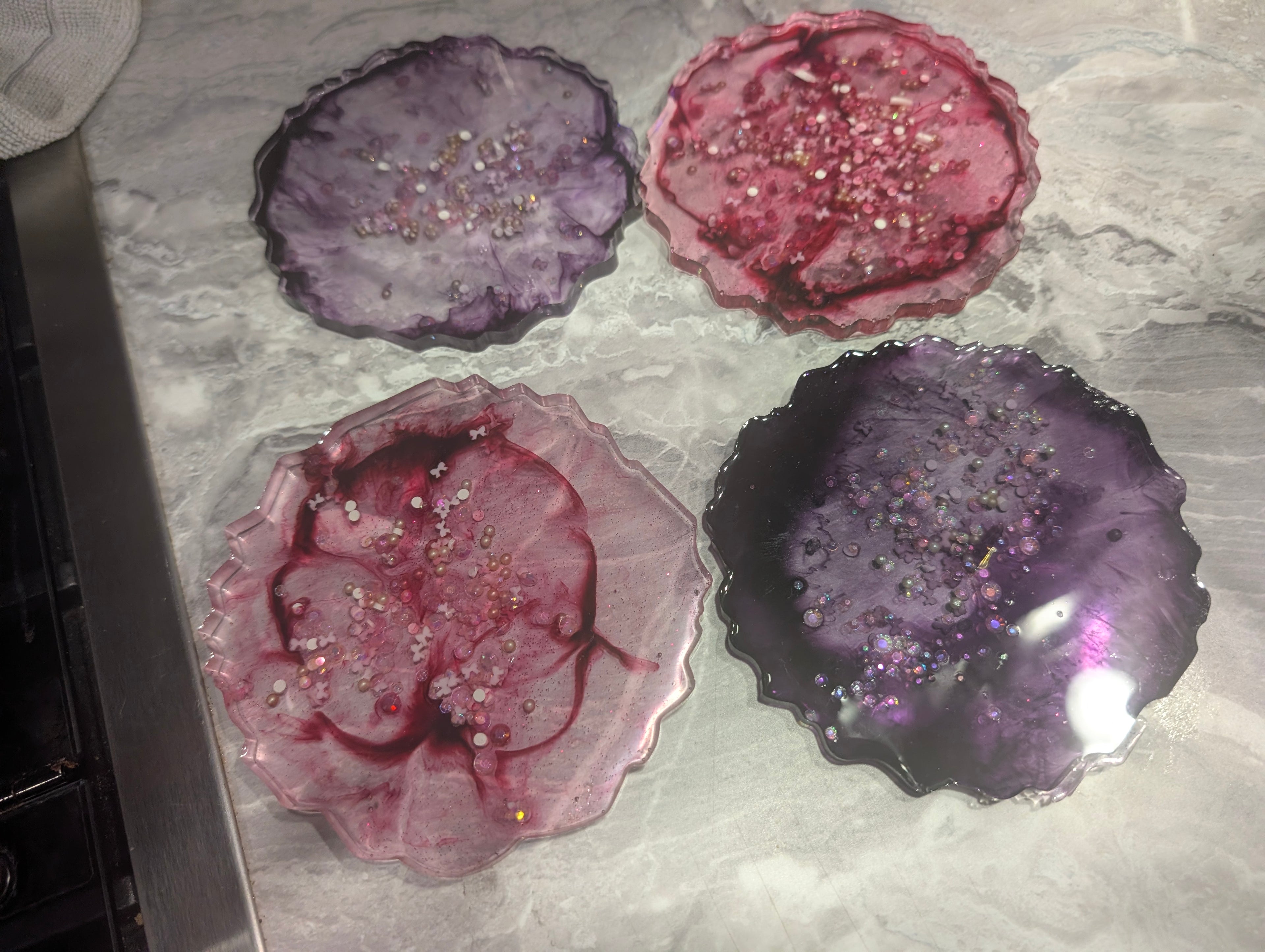 Confetti Coaster Set of 4 | Mauve & Purple | Handmade Epoxy Resin